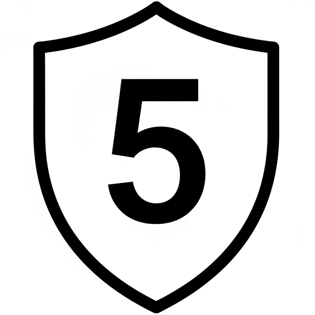 Can you draw me a simple black and white shield with the number 5 inside?
